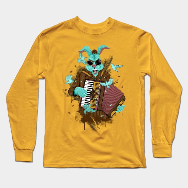 Rabbit Playing Accordion Long Sleeve T-Shirt by suryas